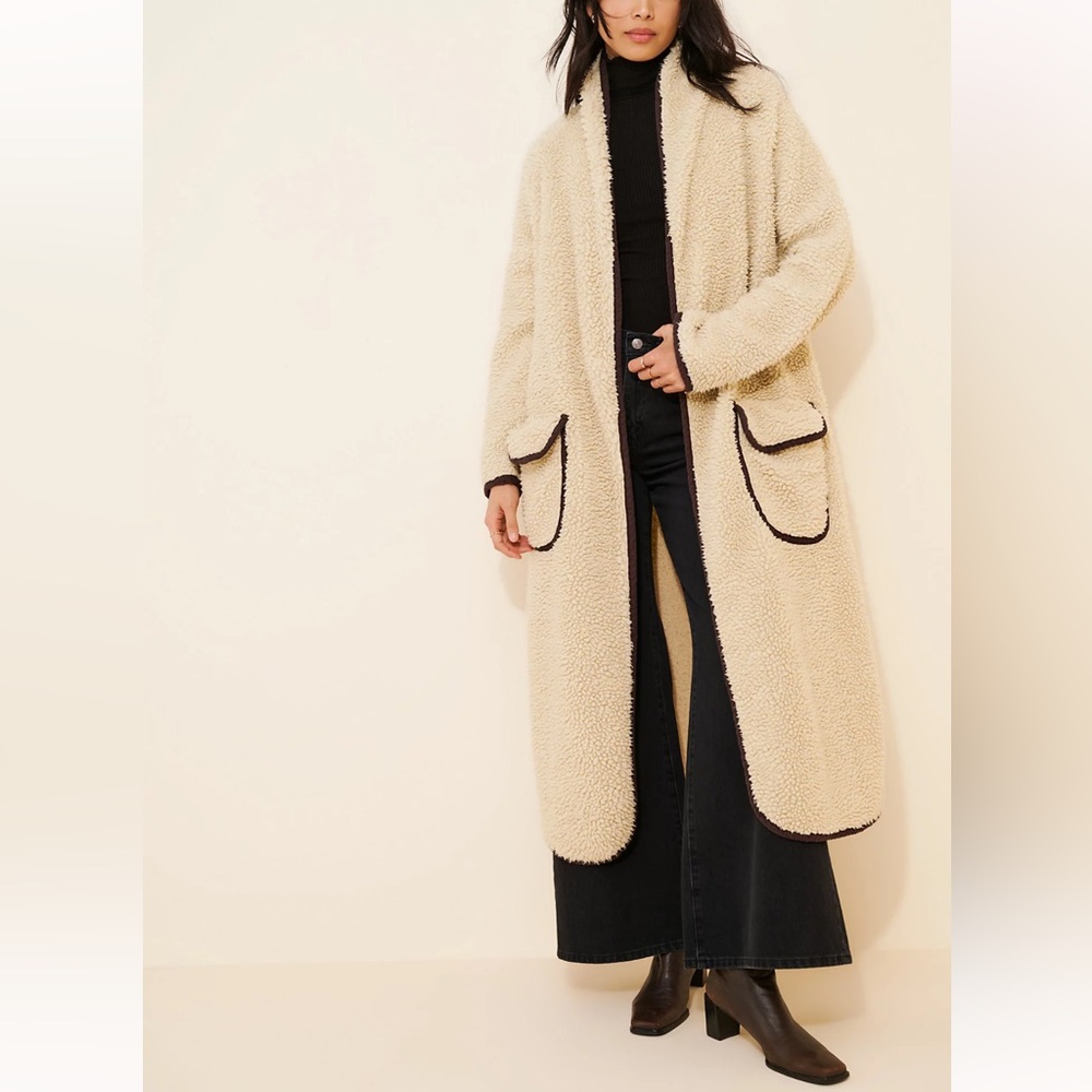 Free People Irresistable Teddy Faux Sherpa Fleece Cardi Maxi Duster Coat Jacket